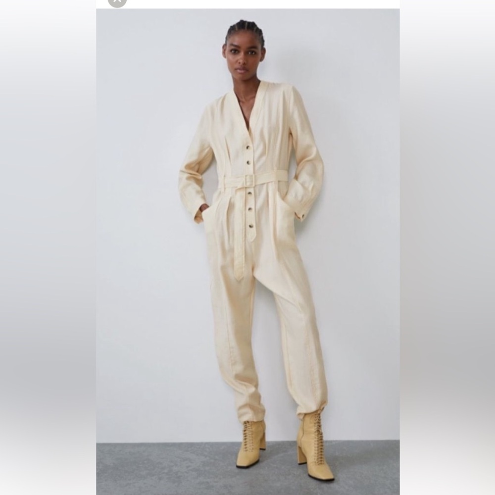 Zara Lightweight, full length, beige jumpsuit, Size S